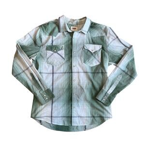 Vintage Levi's Mens Long Sleeve Plaid Flannel Pearl Snap Green Lightweight Sz Lg